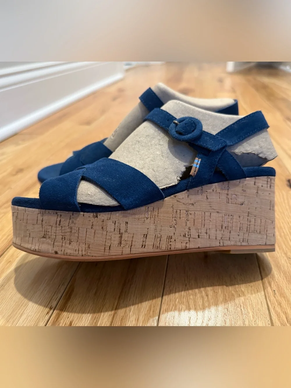 Toms Navy Suede Cork Platform Sandals